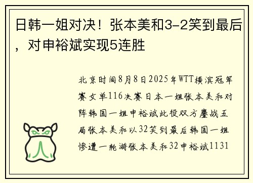 日韩一姐对决!张本美和3-2笑到最后,对申裕斌实现5连胜 日韩一姐对决!张本美和3-2笑到最后,对申裕斌实现5连胜